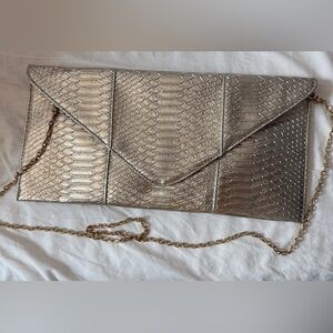 Elegant Gold Silver Clutch with Chain Strap